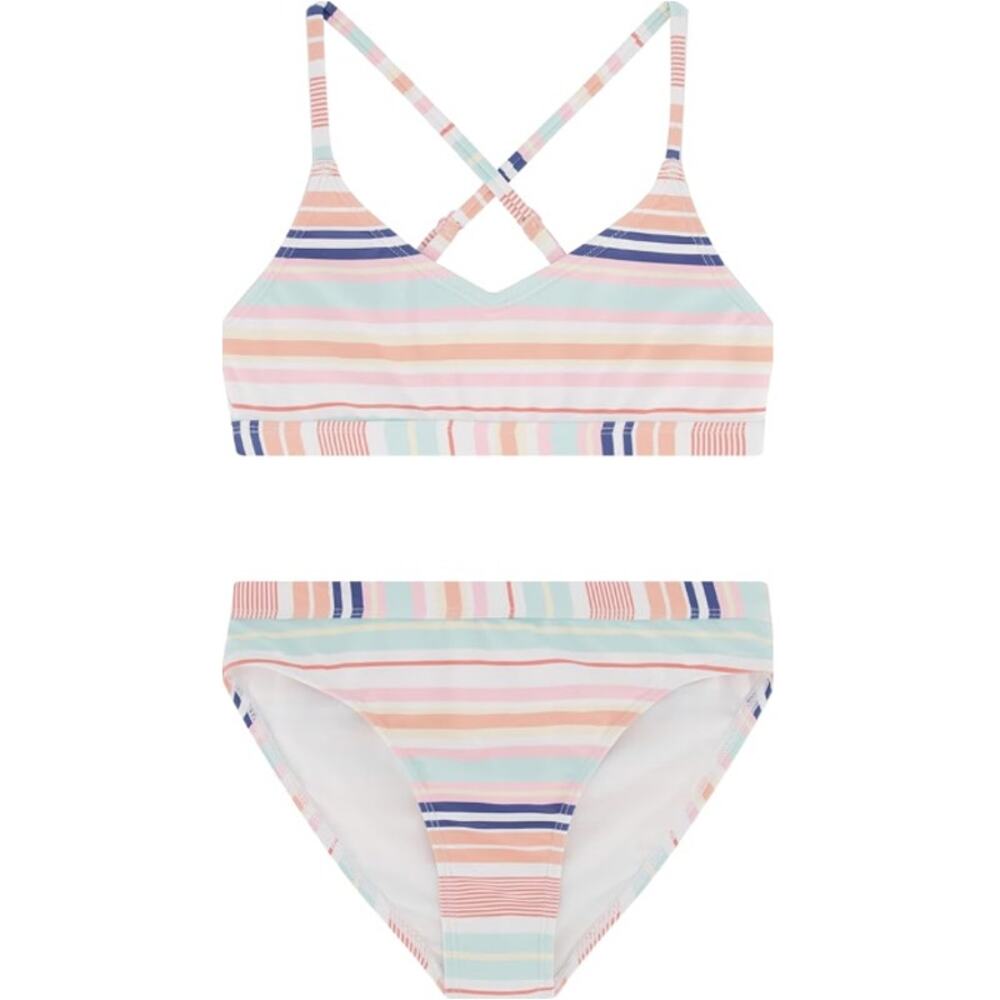 Roxy Girls' Fair Aqua Multi Striped Cabana Bay Bikini Bottom Set Size 8